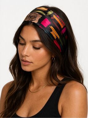 Abstract Satin Skinny Scarf-  Multicolored Head-wrap 56X12 Boho Art Print Y2K